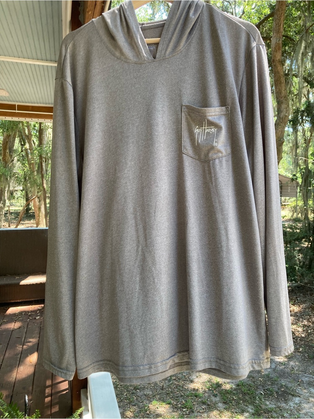 Guy Harvey Gray Performance Hoodie With “Original” Logo And Sailfish View 2